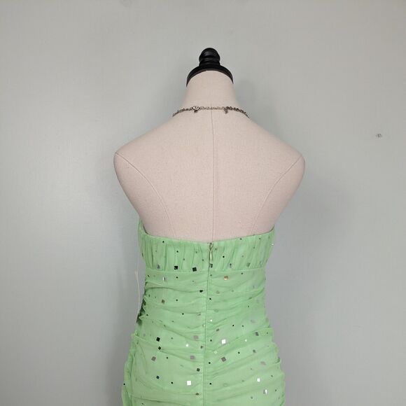 Papell Prom Dress Maxi Gown 10 Green Fairy Y2K Mermaid Tulle Glam Sequin NWT - Picture 6 of 11